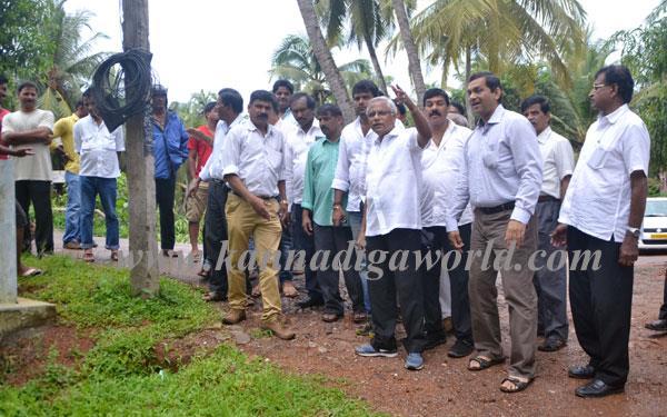 MLA J R Lobo inspects drinking water pipeline works at Adam Kudru