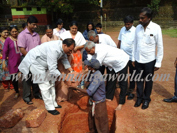 Foundation stone laying ceremony of stadium in St. Gerosa School.