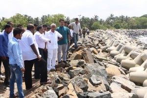 Spot inspection at Bengre - Placing tetrapodes (rock stones) to counter sea erosion